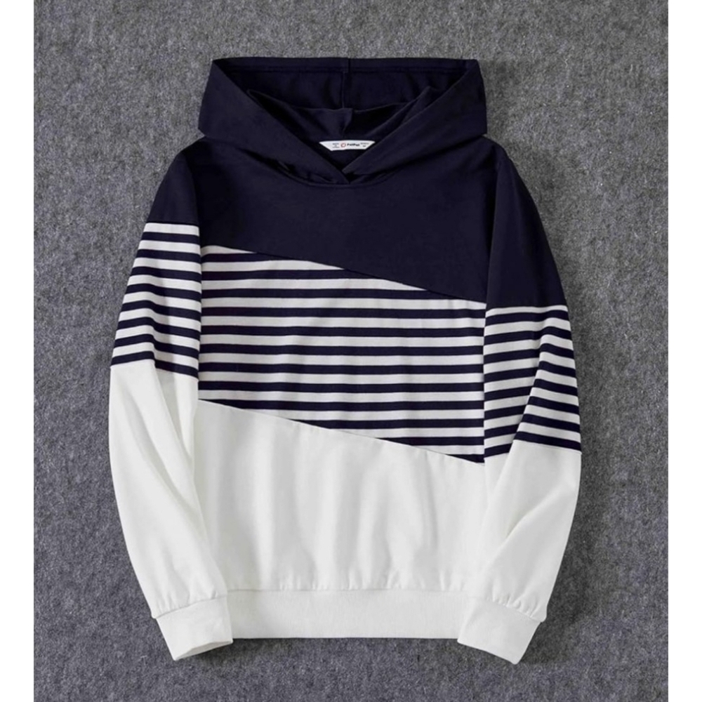 Pat Pat Colorblock Striped Hooded Sweatshirt Navy & White Size 4-5
